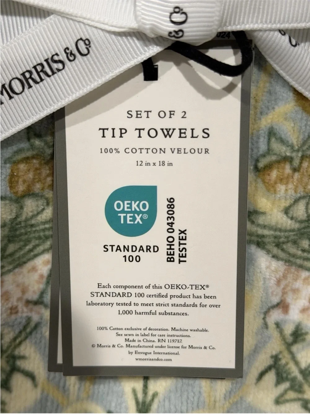6pc Morris & Co. Velour Towel Set Strawberry Thief 2 Bath, 2 Hand, & 2 Tip - NWT